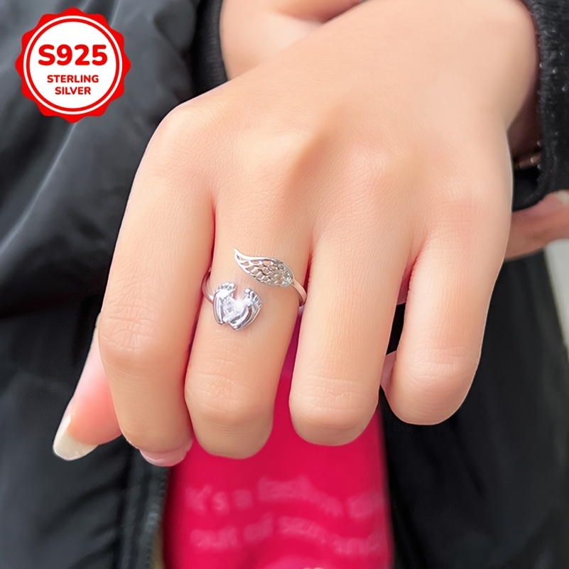 S925 Unique Rings Wing with Tiny Feet Heart Shape Synthetic